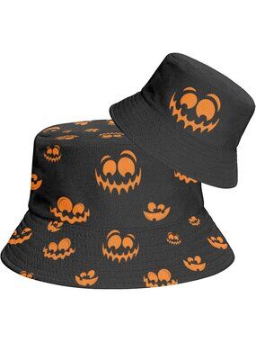 Unisax Mz-Black Funny Reversible Halloween Packable Outdoor Sun Bucket Hats